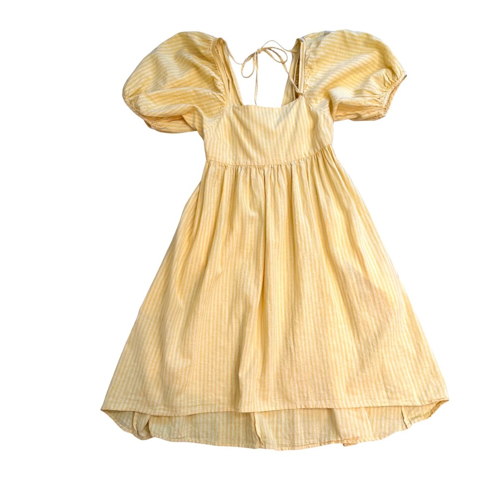 Joe Fresh x Jillian Harris Yellow Striped Puff Sleeve Linen Cottagecore Dress XS